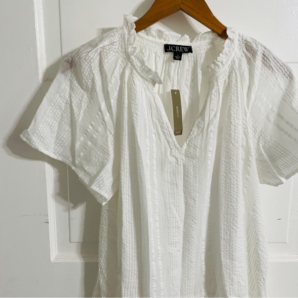 NWT J. Crew White Ruffle Trim Tiered Dress in Cotton Dobby - Picture 5 of 7